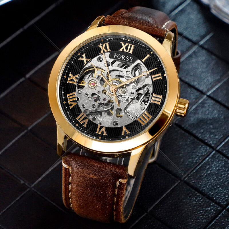 OEM/ODM Mechanical Watch Skeleton Engraving, Customized Brand Luxury Skeleton Men Watch