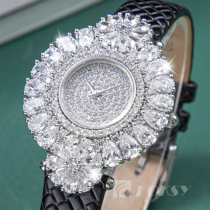 High Quality Custom Fashion Wrist Watch Sterling Silver Bling Diamond Watch