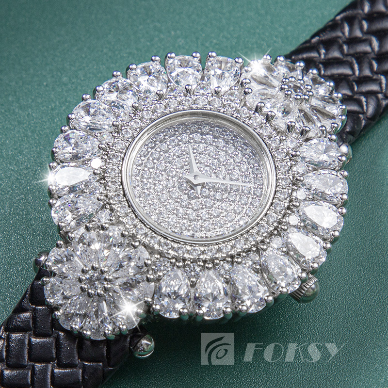 High Quality Custom Fashion Wrist Watch Sterling Silver Bling Diamond Watch