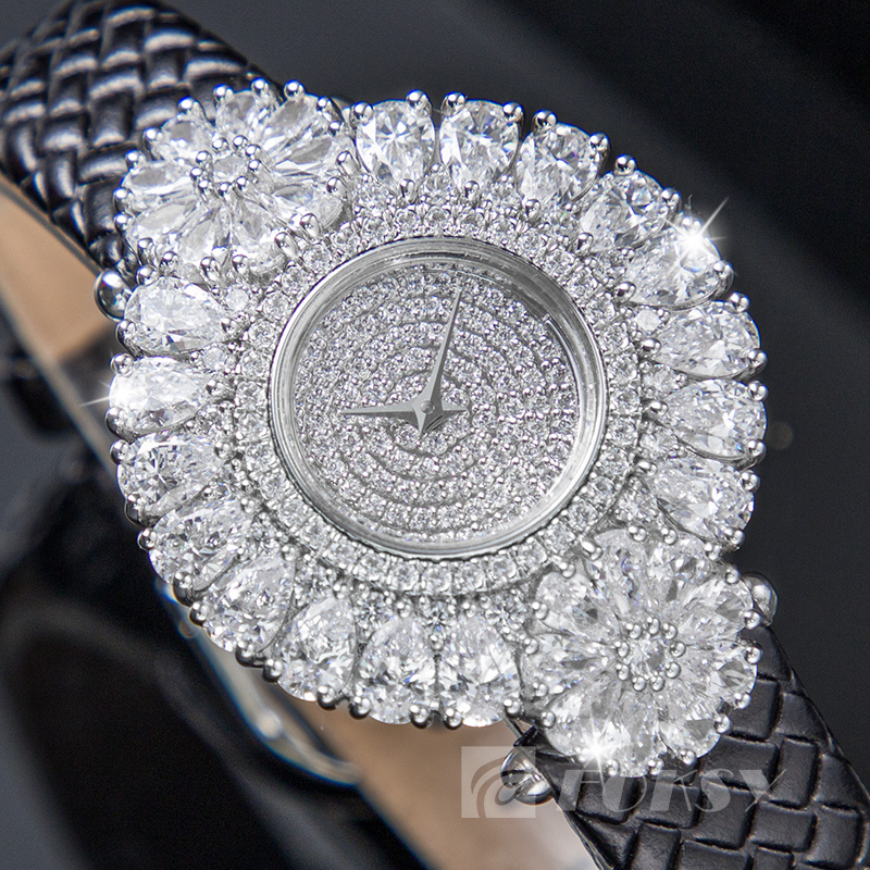 High Quality Custom Fashion Wrist Watch Sterling Silver Bling Diamond Watch