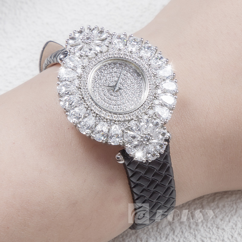 High Quality Custom Fashion Wrist Watch Sterling Silver Bling Diamond Watch