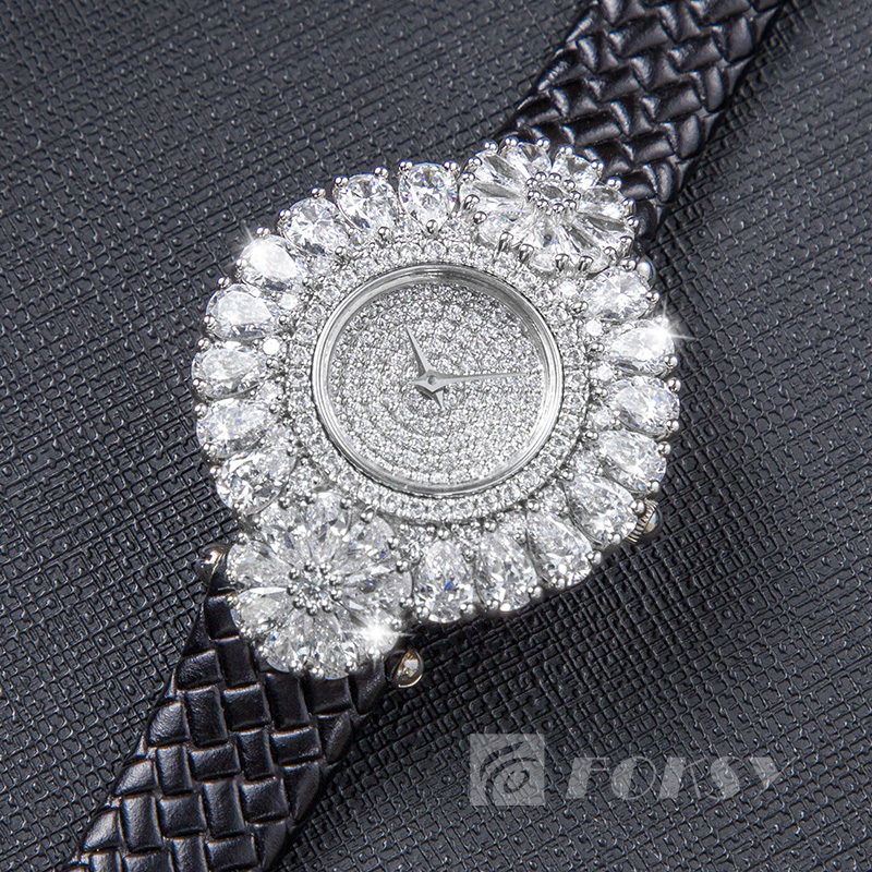 High Quality Custom Fashion Wrist Watch Sterling Silver Bling Diamond Watch