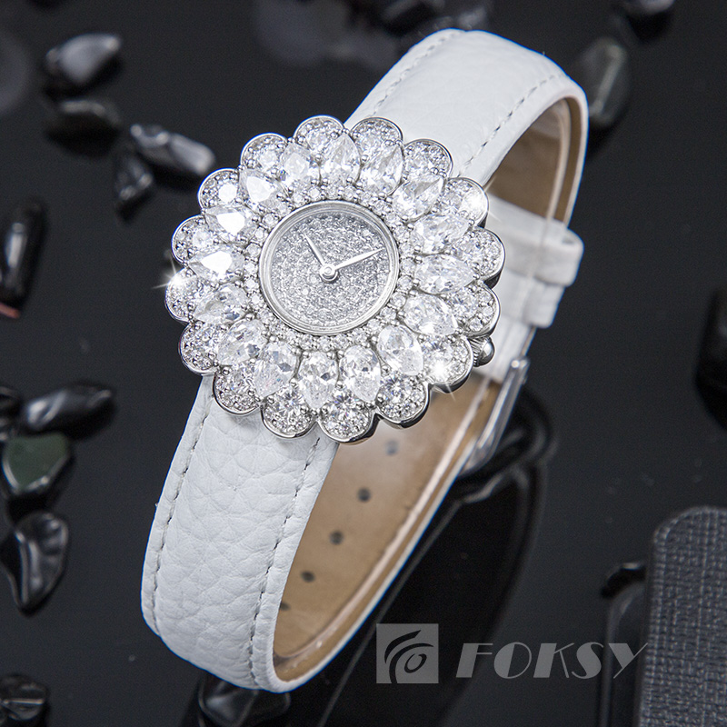 Custom Luxury Round Watch 925 Sterling Silver Diamond Lady Watches