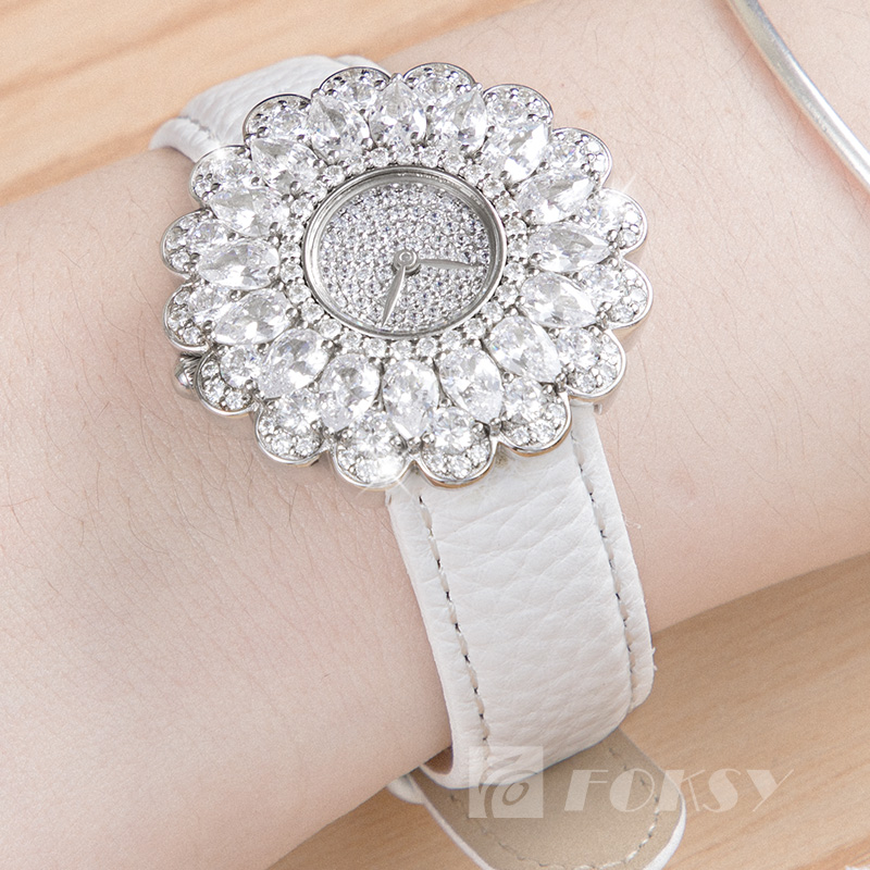 Custom Luxury Round Watch 925 Sterling Silver Diamond Lady Watches