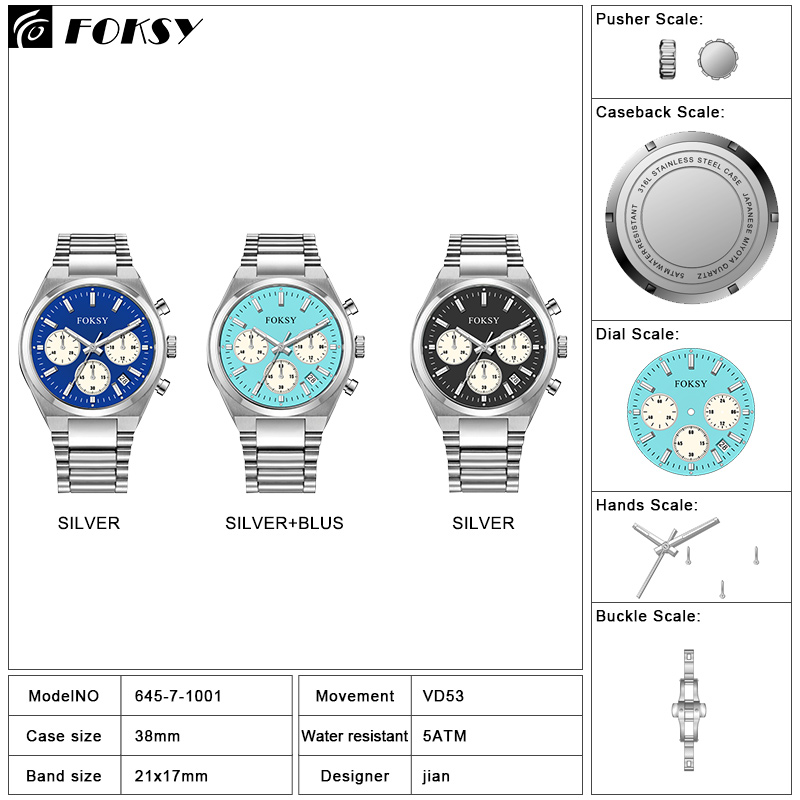 High quality luxury stainless steel watch 50M waterproof multi-function business watch men's quartz watch