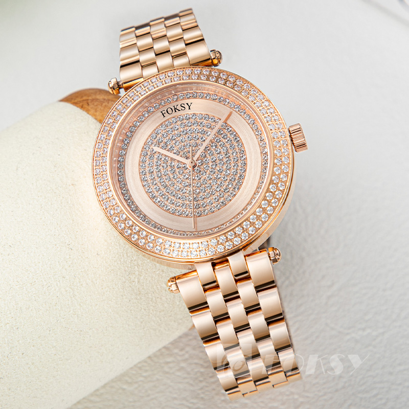 Ladies Watches Dress Gold Crystal Diamond Wrist Stainless Steel Silver Clock Quartz Watch Women