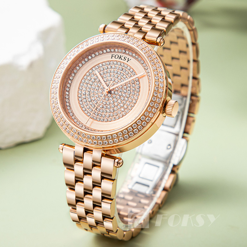 Ladies Watches Dress Gold Crystal Diamond Wrist Stainless Steel Silver Clock Quartz Watch Women