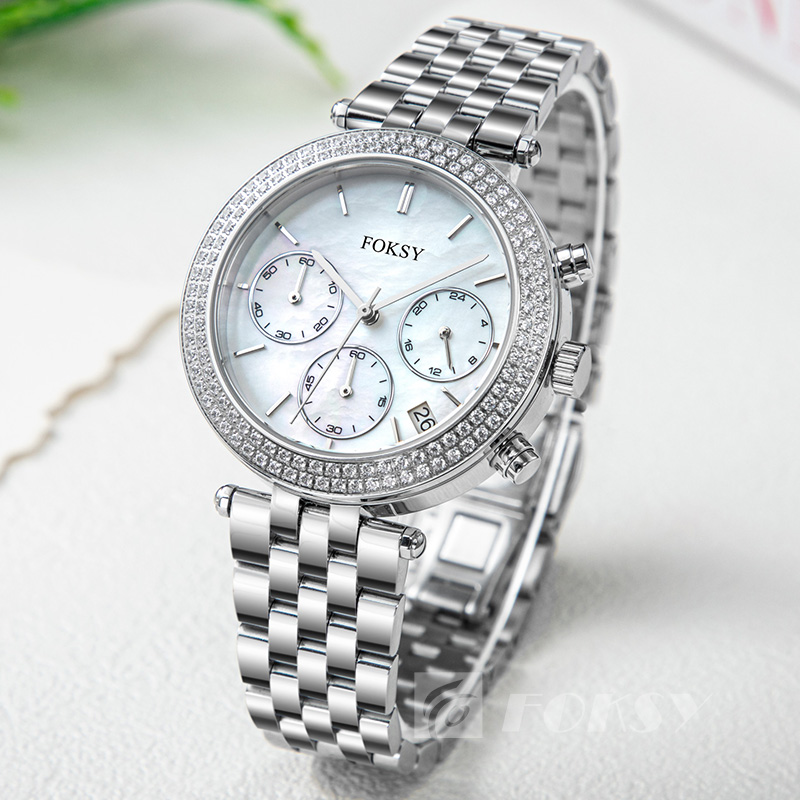 Luxury Diamond Lady Rose Dial Fashion Watches with Stainless Steel Band New Quartz Wristwatches for Women