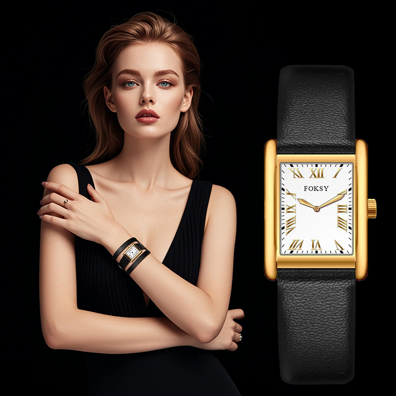 Design Your Watch Black Fashion Leather Strap Ladies Watch Luxury Wristwatch The Classic Square Women'S Watch