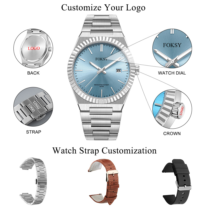 OEM 5ATM Waterproof Luxury Japan Movement Men Wrist Stainless Steel Calendar Custom Logo Designer Watch